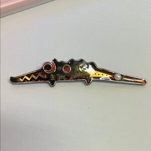 Vintage Enamel Crocodile Brooch Gold and Rainbow Tones by Yossi Steinberg
